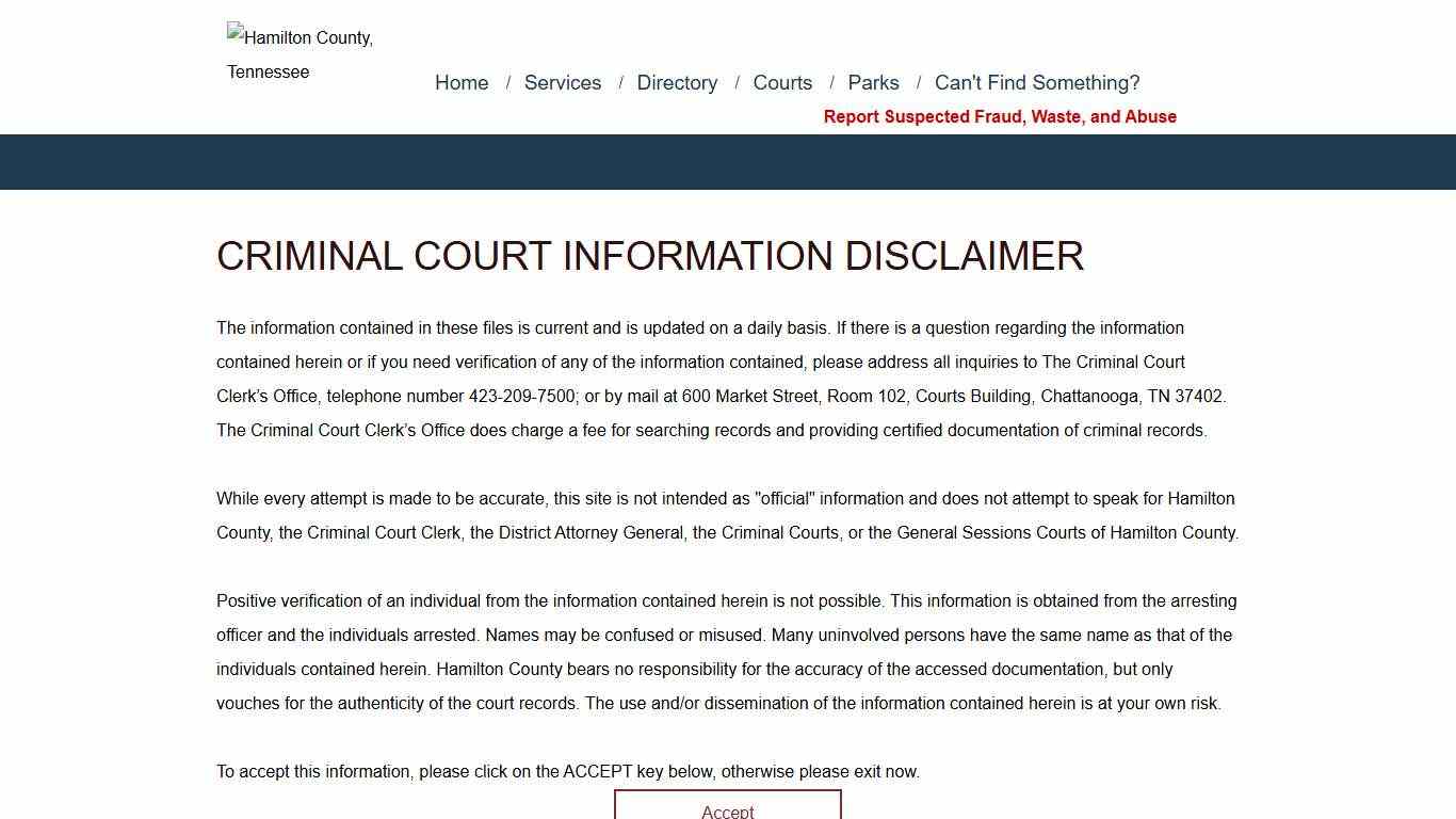 Information Disclaimer Hamilton County Government